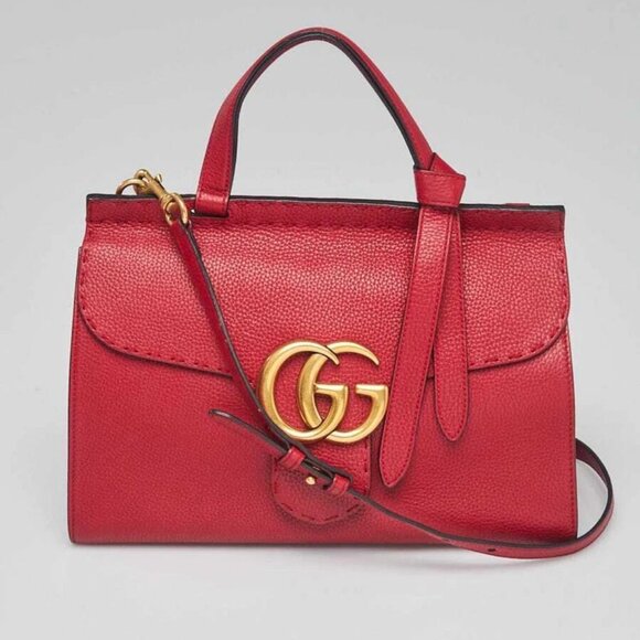 Gucci Red Pebbled Leather Marmont Top Handle Bag - Picture 1 of 12